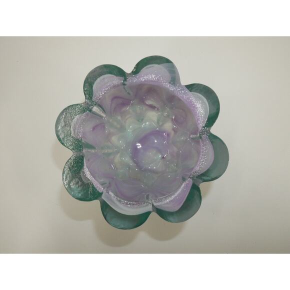 Hand Blown Purple Swirl Ecoglass Glass Candle Holder Bowl Recycled Made In Spain - Picture 3 of 10